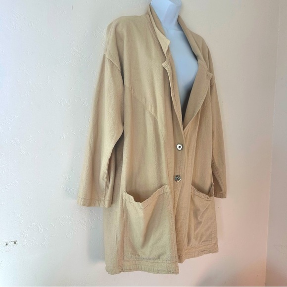 COTTON USA VTG 80 Crinkle Cotton Lightweight Oversized Long Blazer All Season OS - Picture 6 of 13